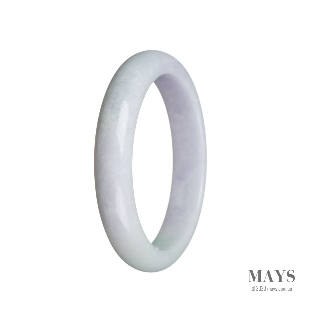 A beautiful pale lavender and green Burma Jade bangle with a semi-round shape, untreated for a natural and authentic look.
