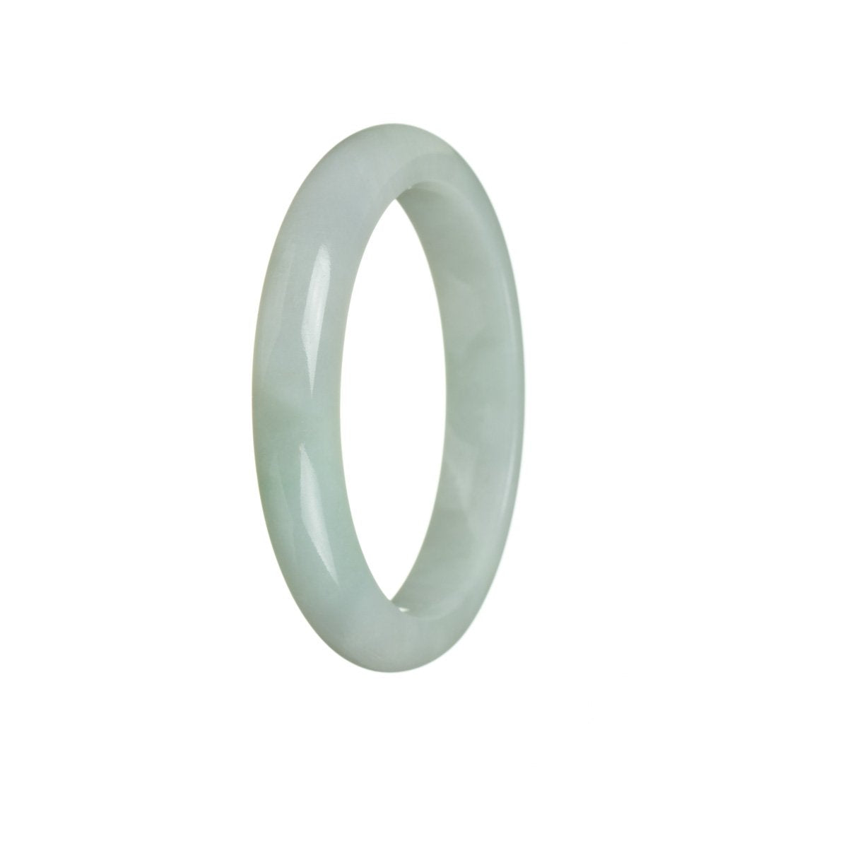 An elegant light green jade bracelet, certified Type A, featuring a semi-round shape and measuring 54mm in size. Crafted by MAYS™.