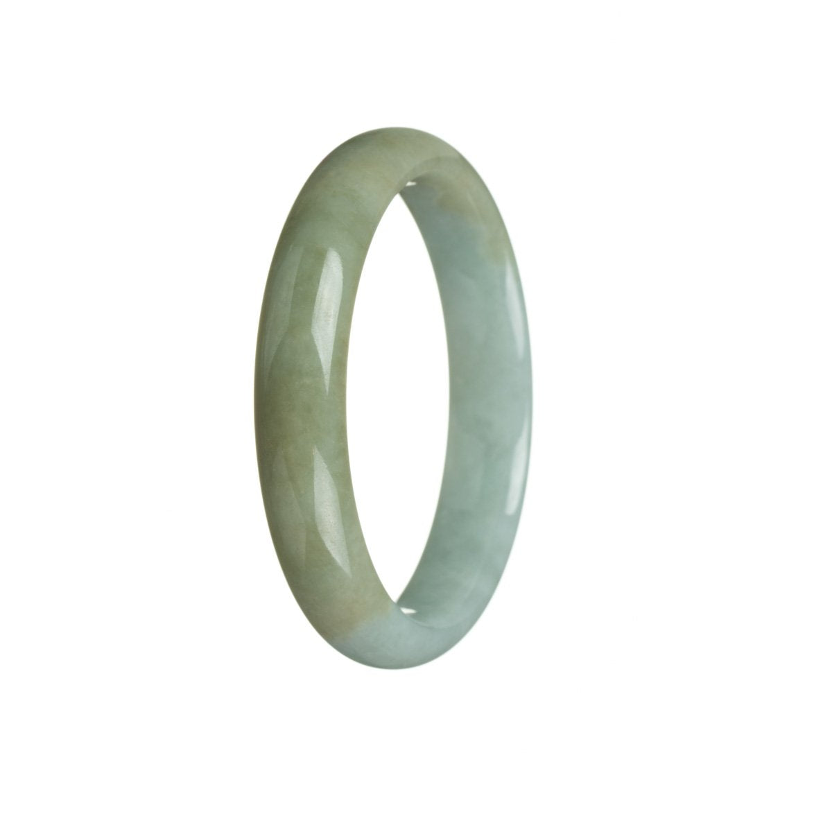 A beautiful jade bracelet with a half moon design in shades of real natural green and brownish green.