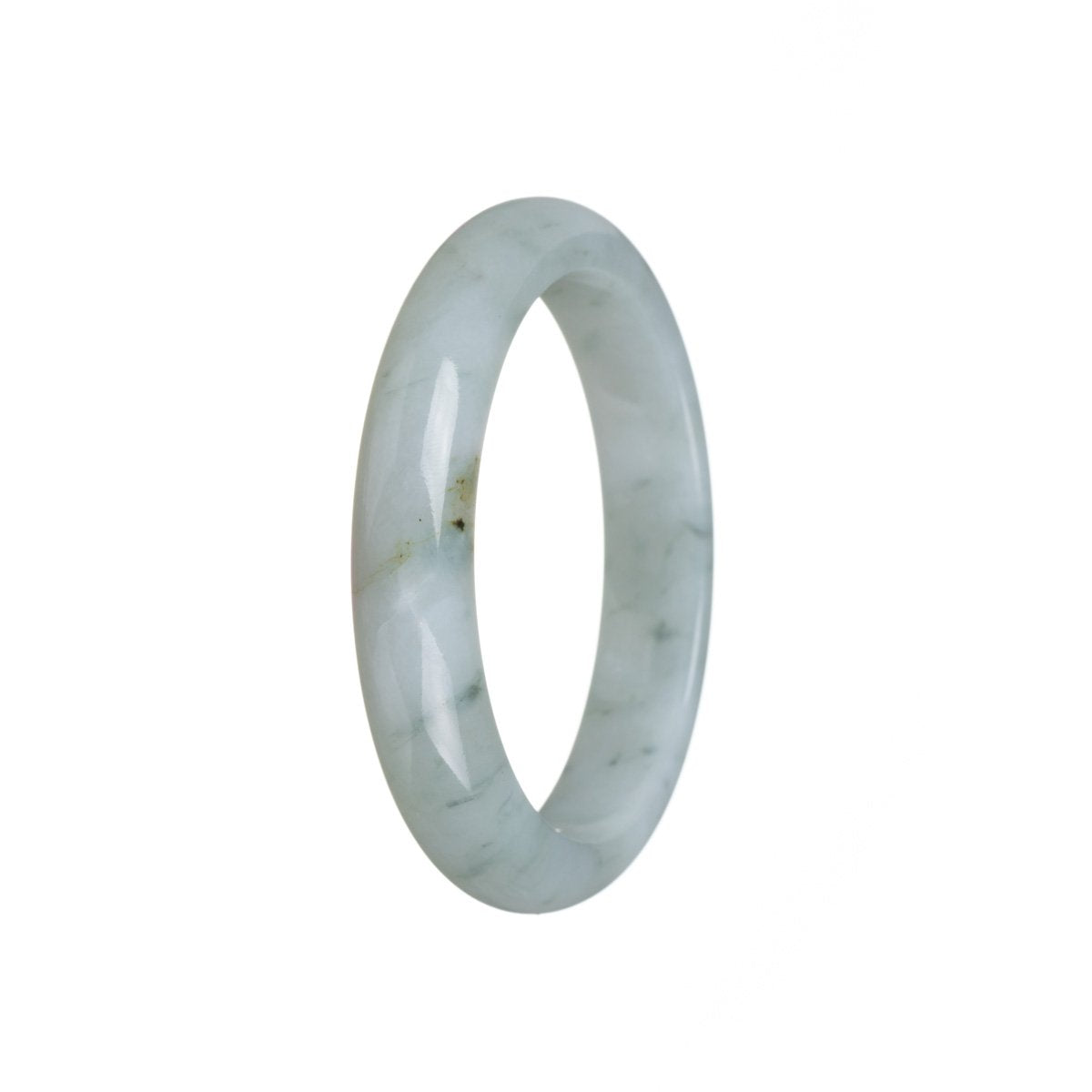 A close-up image of a Real Grade A White Burma Jade Bangle. The bangle is made of semi-round jade beads, with a diameter of 56mm. The jade has a beautiful white color and a smooth, polished surface. This elegant bangle is from the MAYS™ collection.