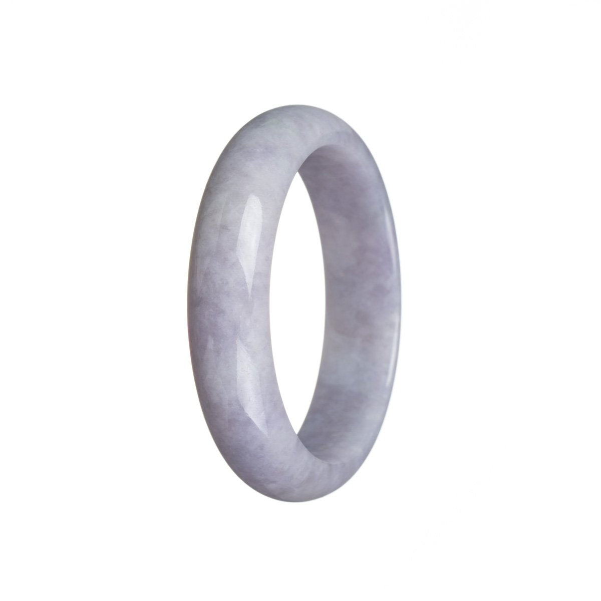 A half moon-shaped jade bracelet made with real untreated lavender jade.