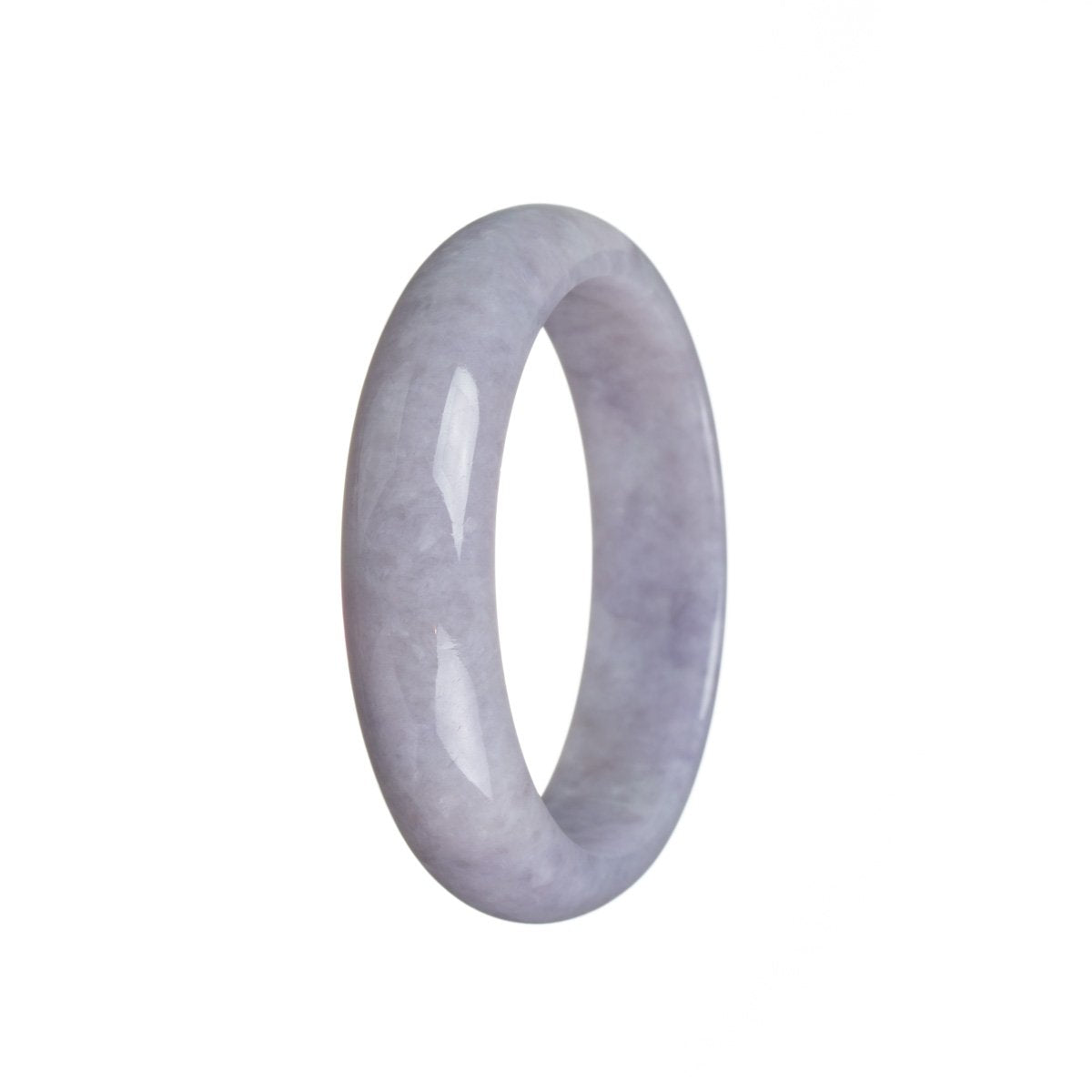 A close-up photo of a delicate lavender jade bracelet, featuring a half-moon shaped centerpiece. The bracelet is made of high-quality, Grade A lavender jade, exuding a calming and elegant vibe.