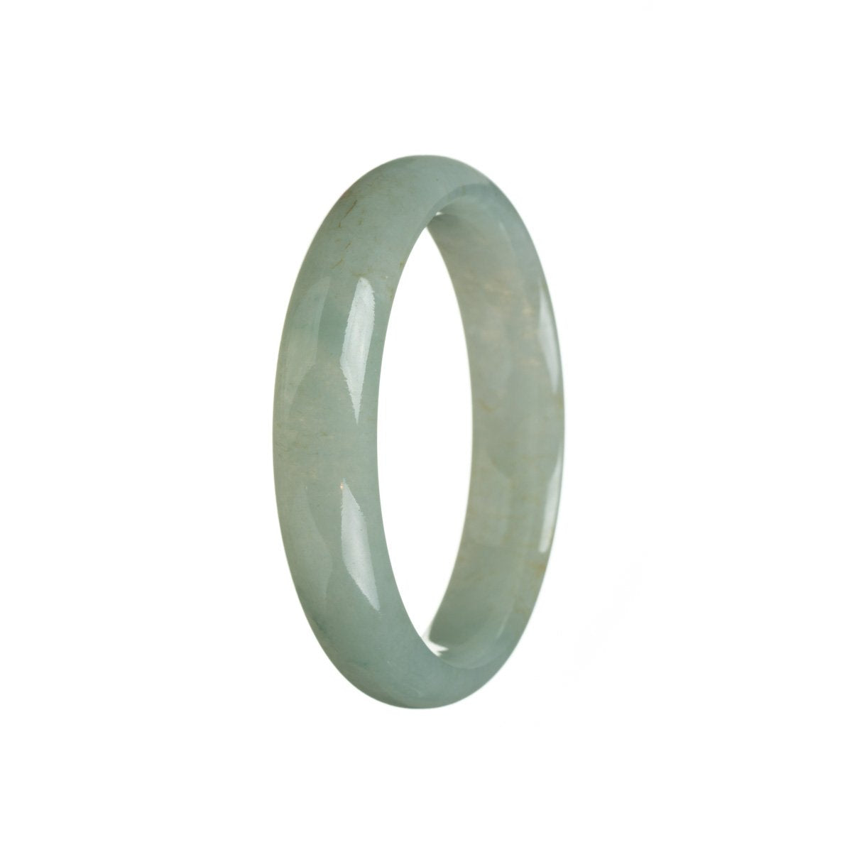 A half moon-shaped bangle bracelet made of genuine untreated green Burma jade, measuring 56mm. Designed by MAYS.