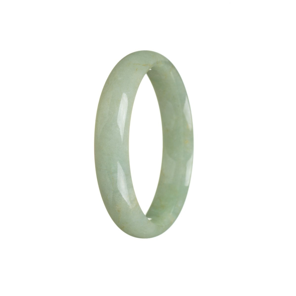 A light green traditional jade bangle with a half moon shape, measuring 55mm. This bangle is certified as untreated, ensuring its natural beauty. Created by MAYS™.