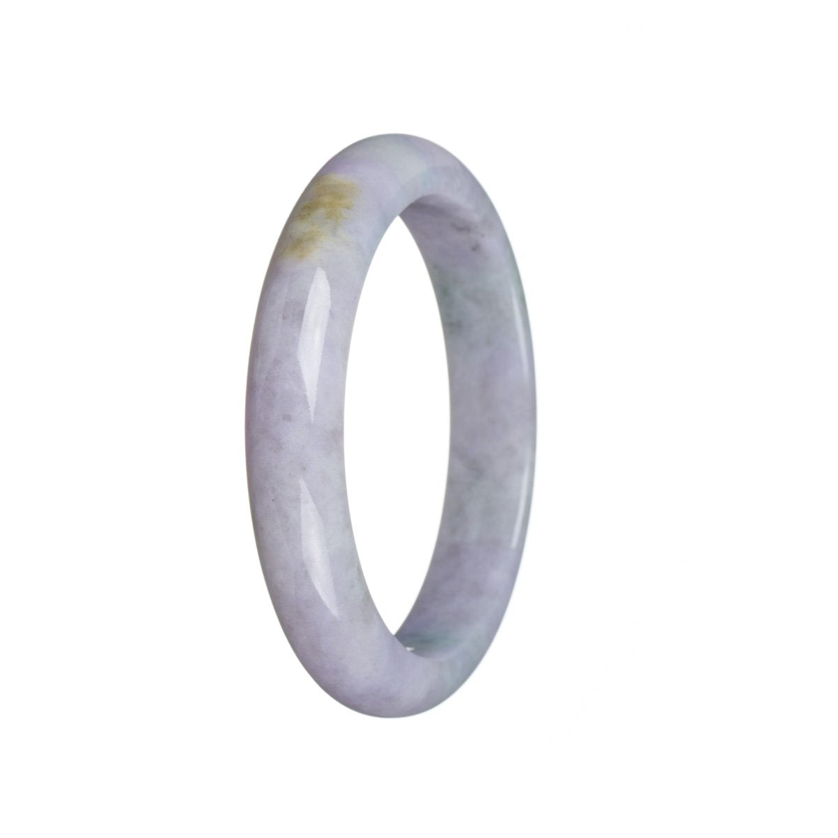 A lavender traditional jade bangle with a semi-round shape, measuring 58mm.