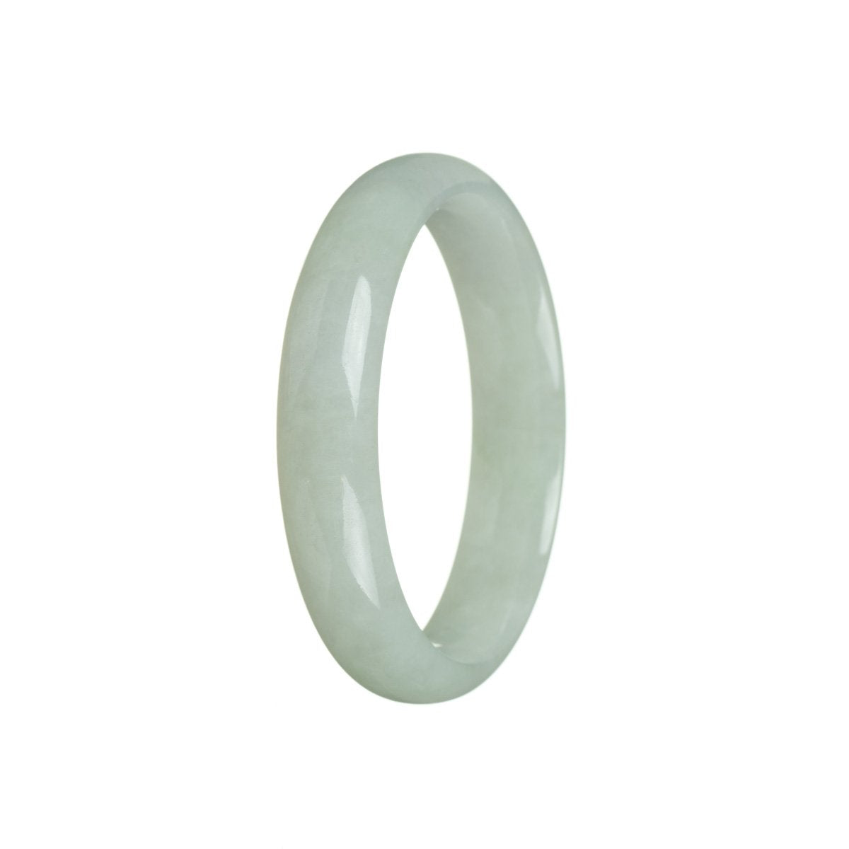 A pale green jadeite jade bangle with a half moon shape, untreated and authentic.