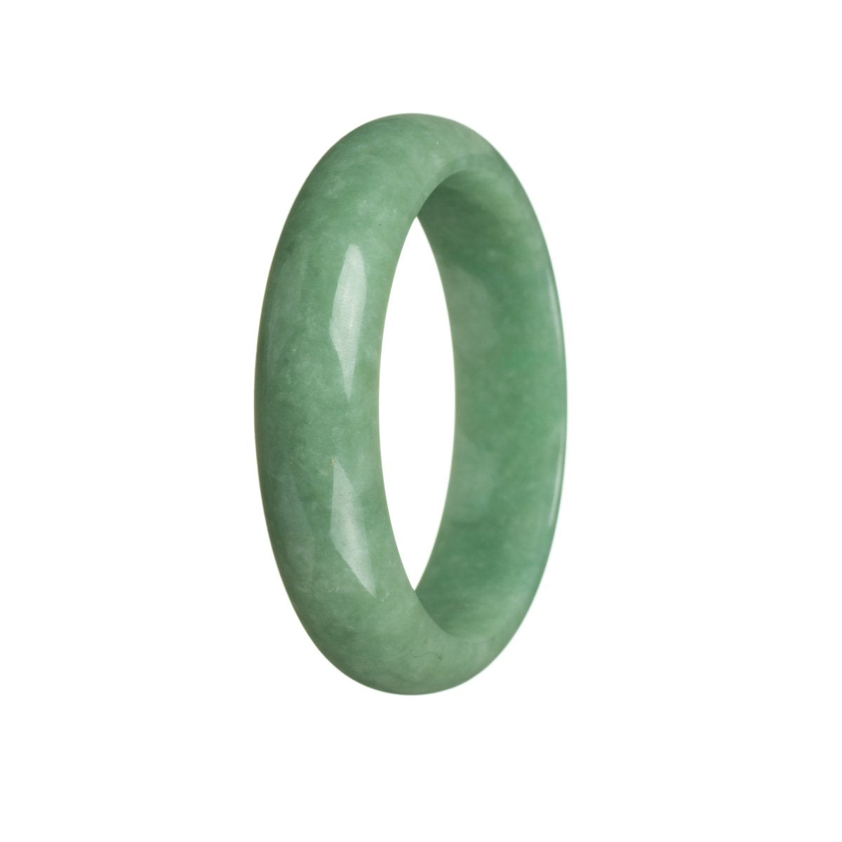 A close-up of a genuine Grade A green jade bracelet with a 59mm half moon shape, beautifully crafted by MAYS.