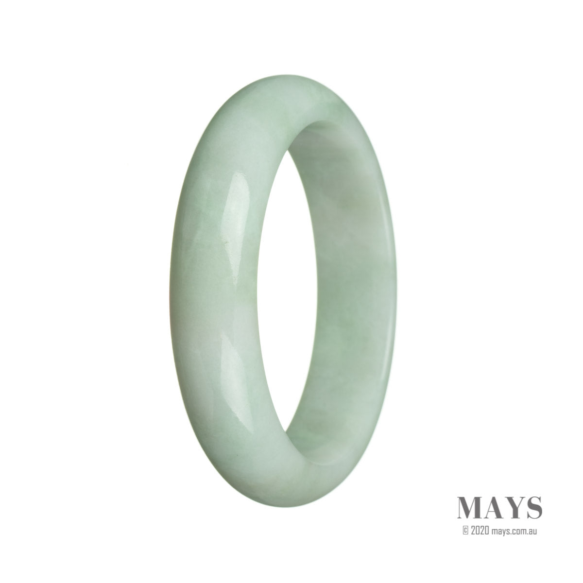 A light green Burmese jade bracelet with a half moon shape, certified as Grade A quality.