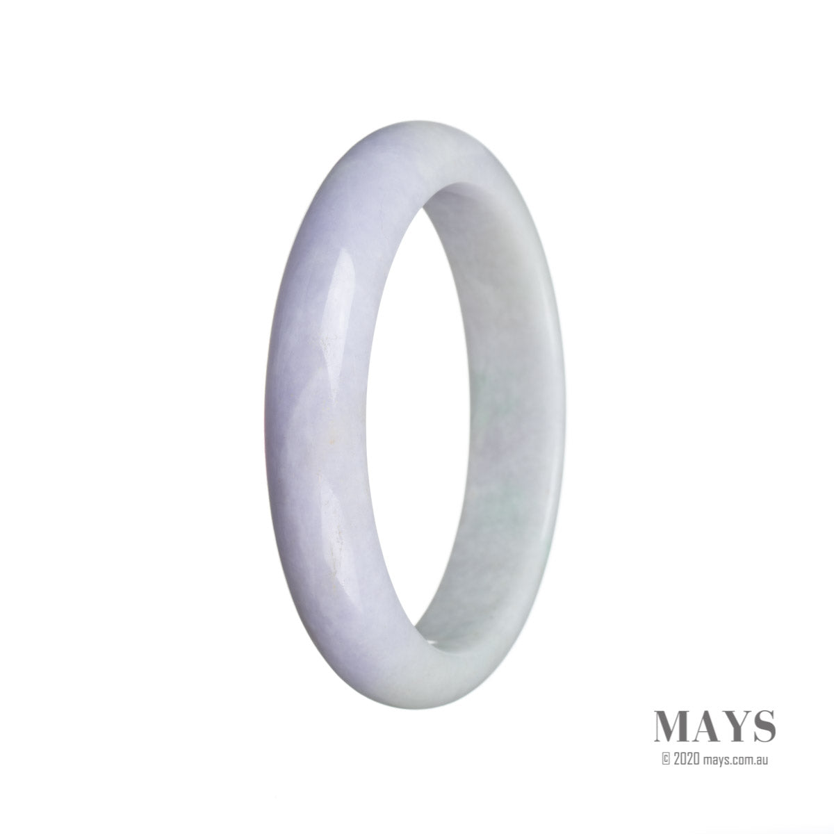 A close-up image of a lavender-colored jade bracelet with a smooth semi-round shape.