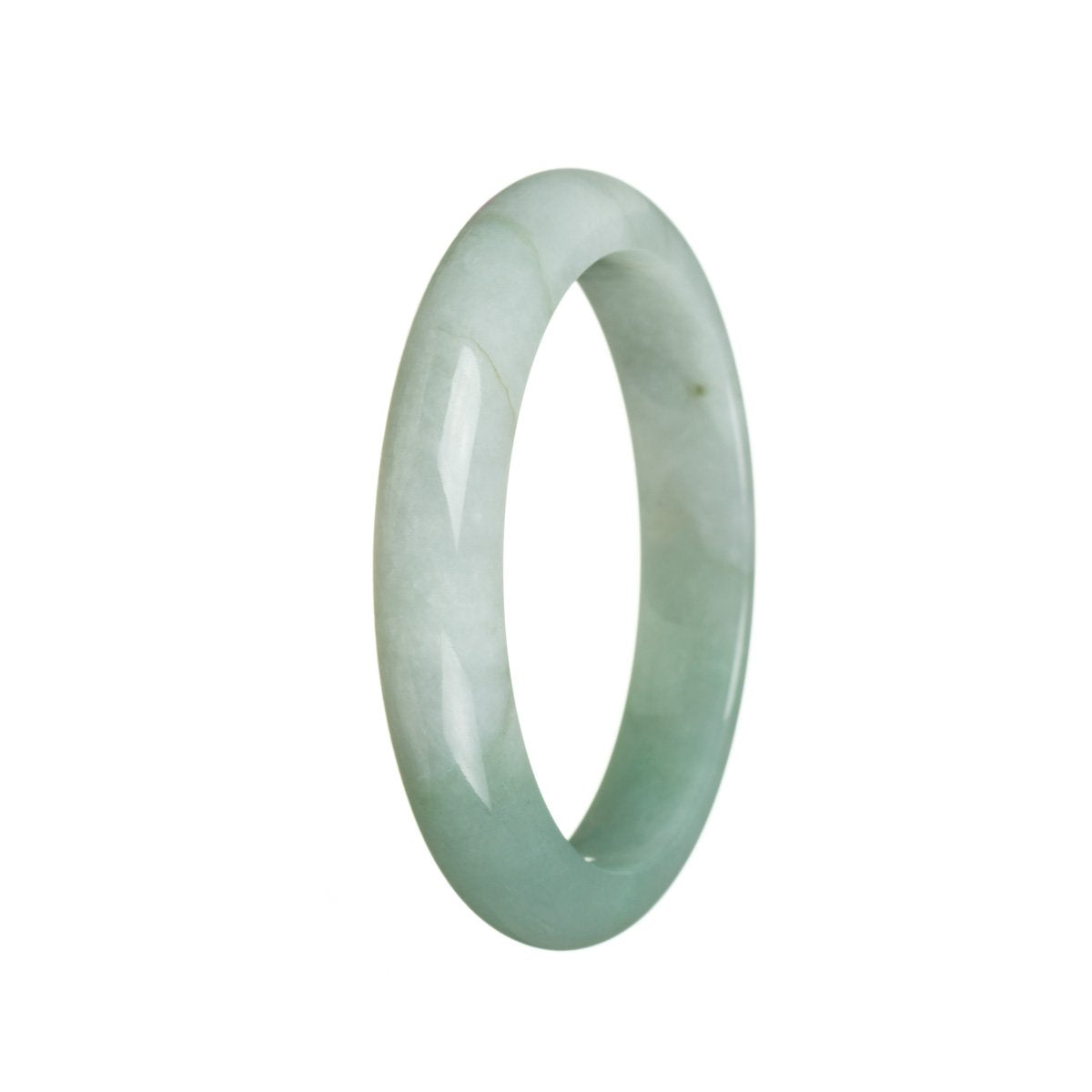 An exquisite green Burma Jade bracelet with a semi-round shape, measuring 55mm. This genuine, untreated piece from MAYS is sure to add a touch of elegance to any outfit.