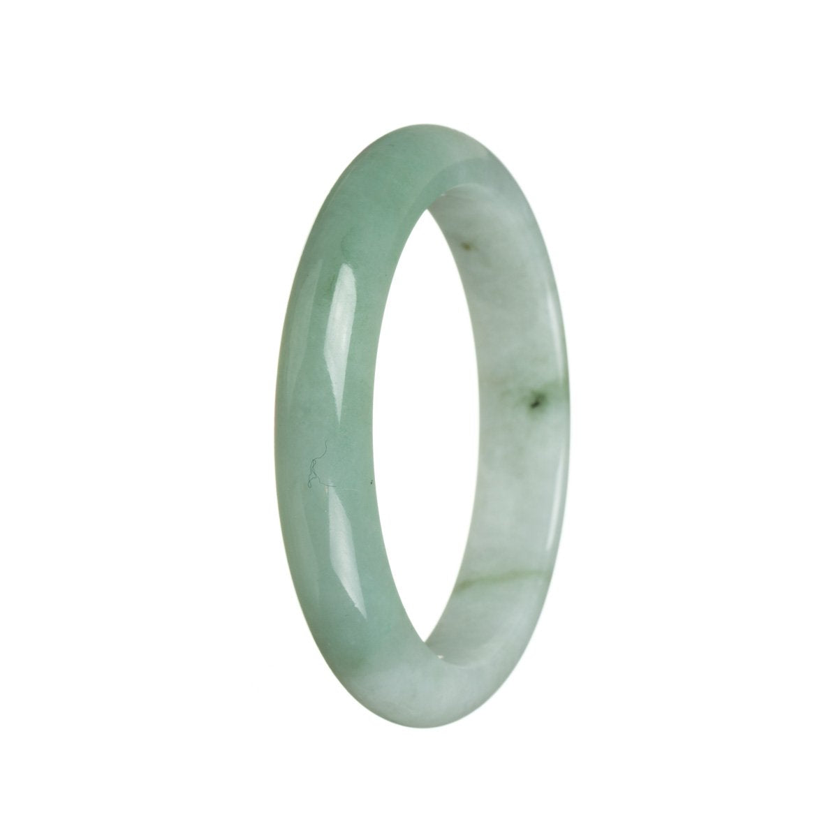 A beautiful, high-quality green jadeite bangle with a semi-round shape, measuring 55mm. Perfect for adding a touch of elegance to any outfit.