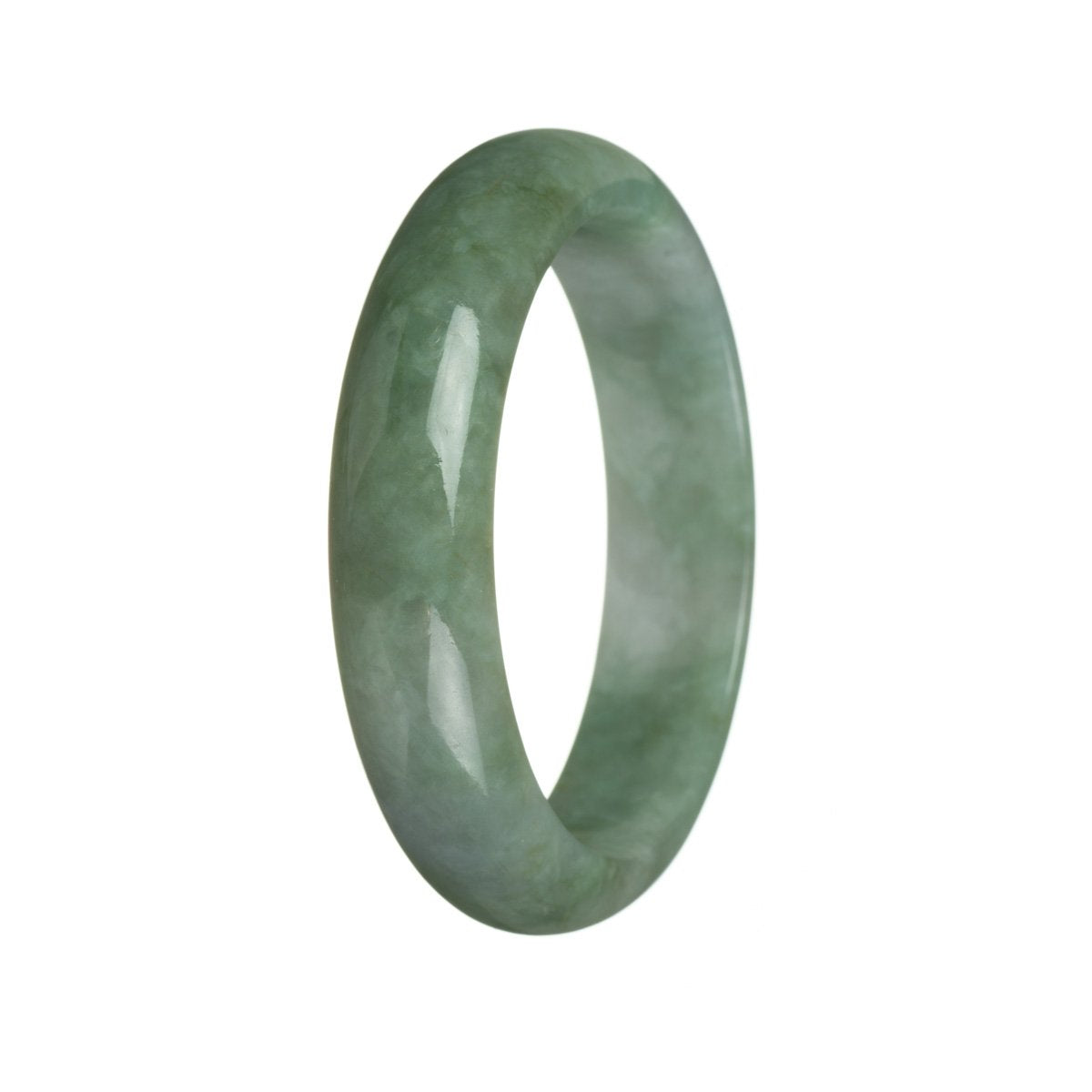 A half-moon shaped green jadeite bangle, crafted from genuine natural jadeite.