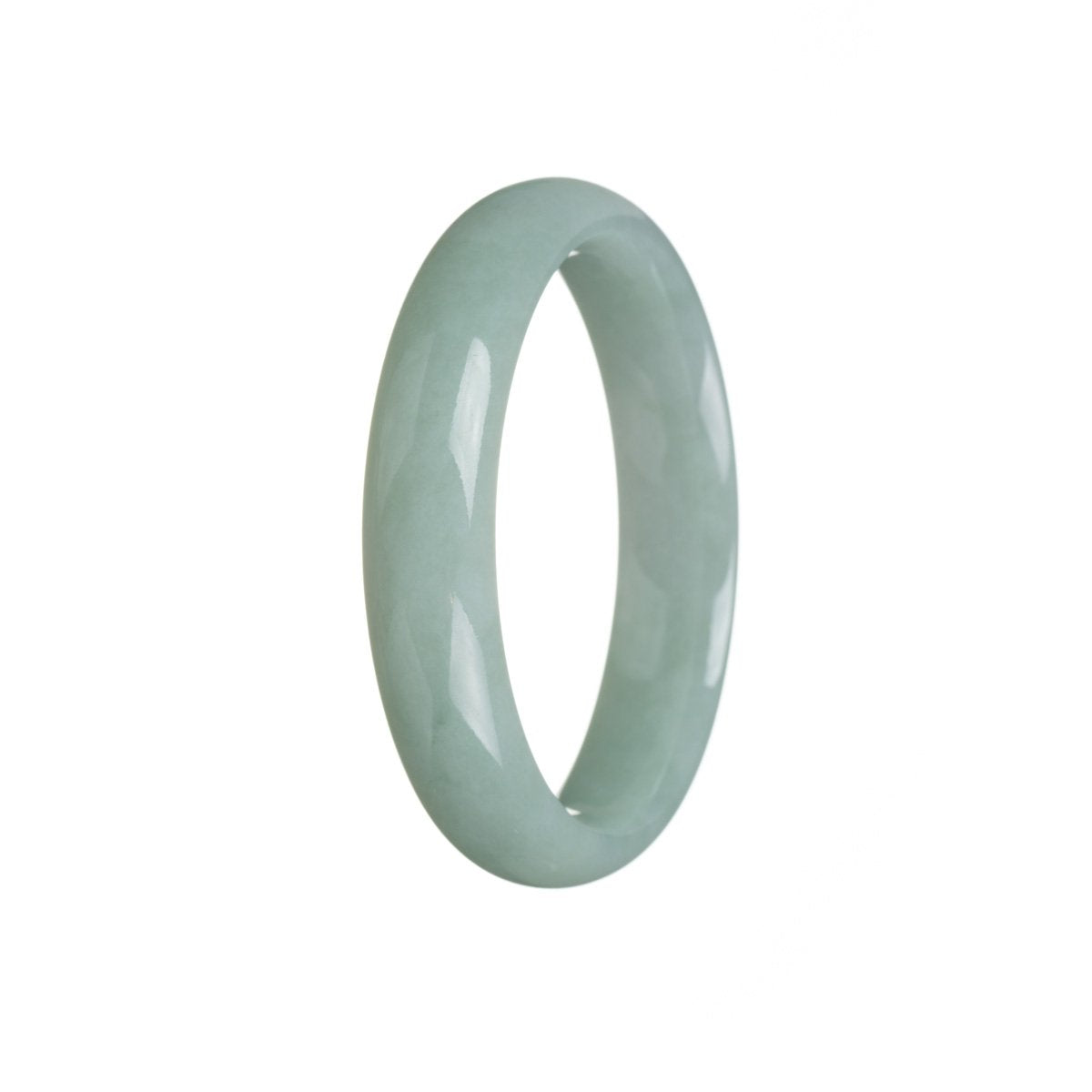 An elegant light green traditional jade bangle with a half-moon shape, made from authentic Grade A jade.