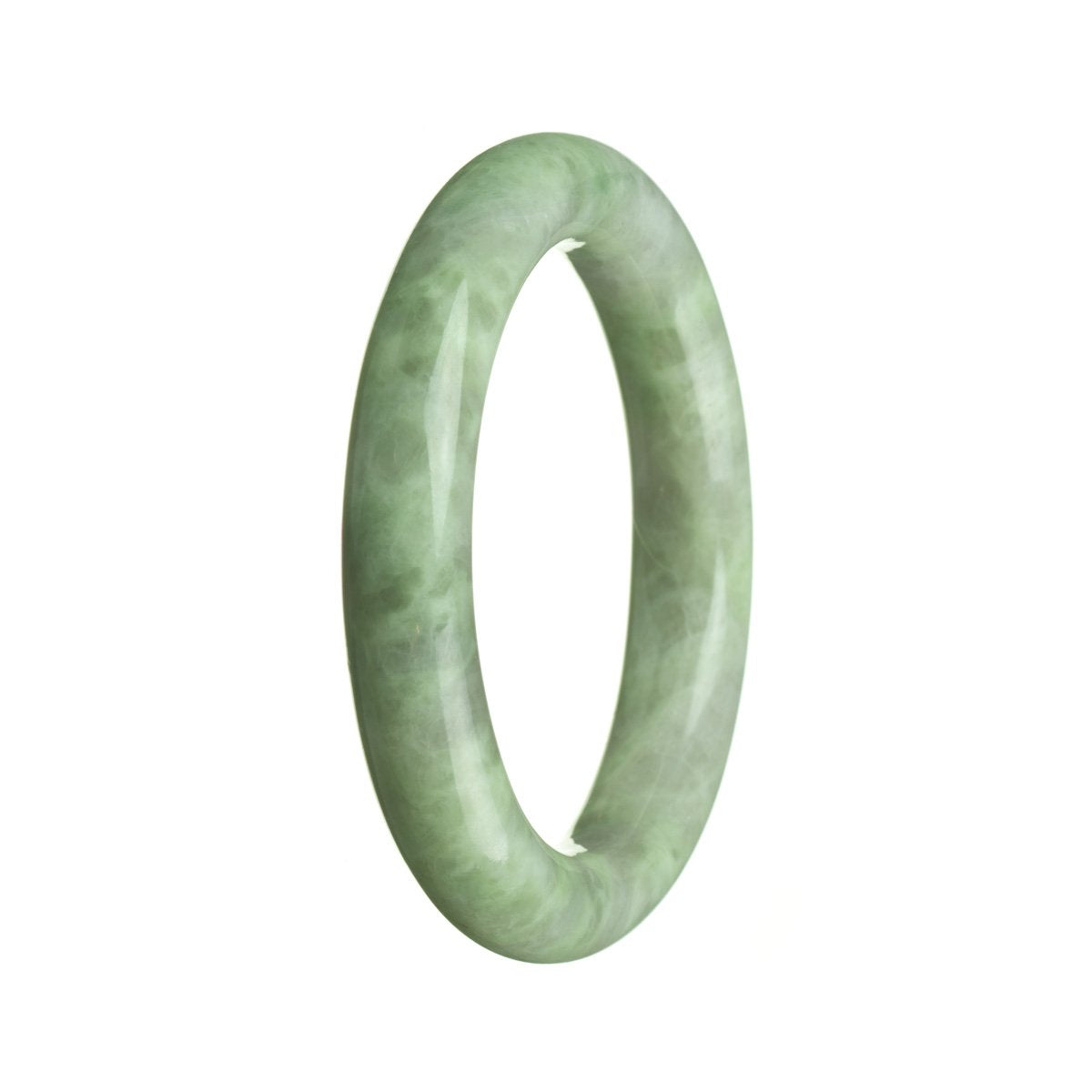 A round green jadeite bracelet with a 55mm diameter, known for its high quality and authenticity. Created by MAYS™.