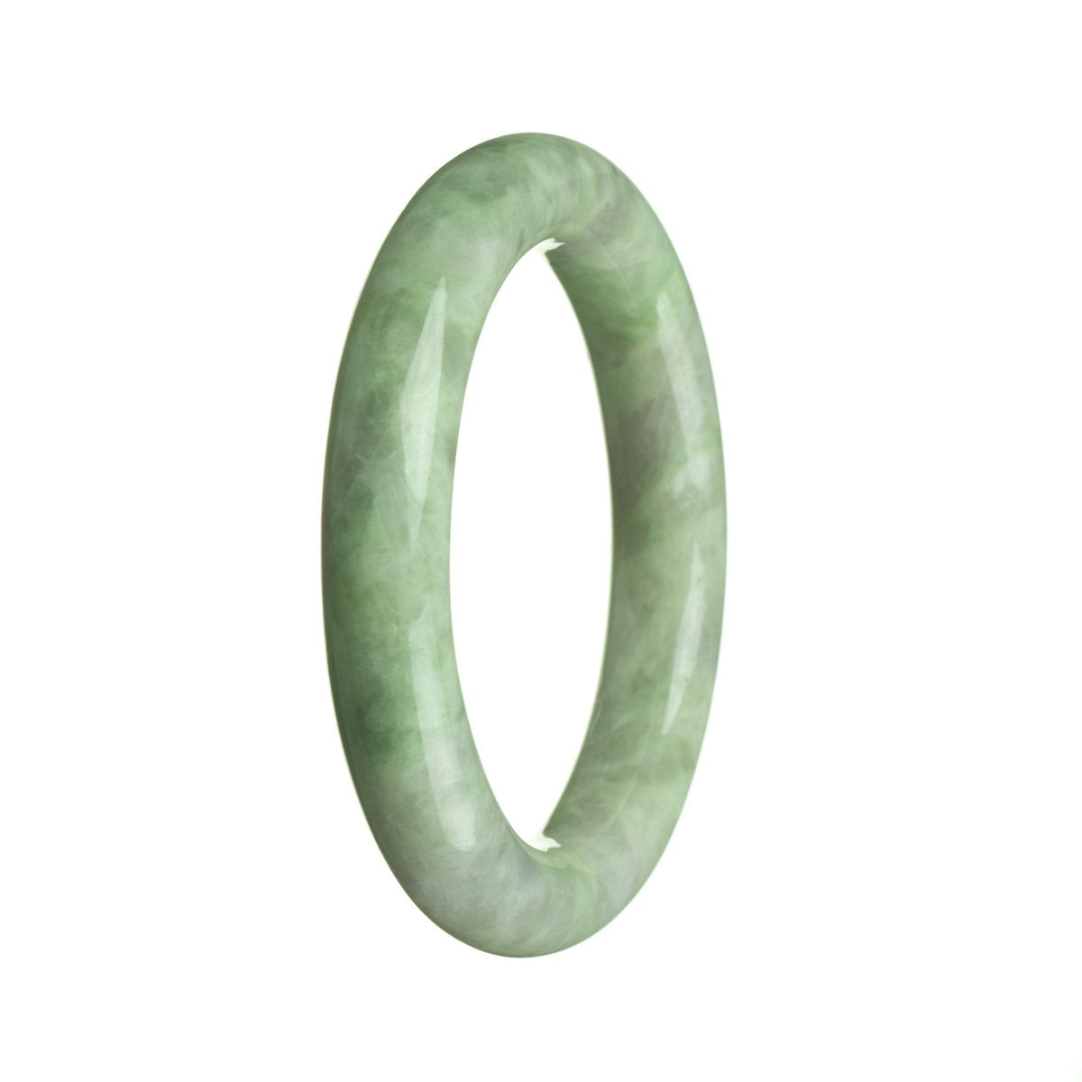 A round bracelet made of certified untreated green Burma jade, measuring 55mm in diameter. Designed by MAYS™.