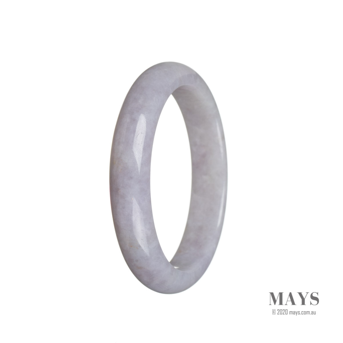 A lavender Burmese jade bangle bracelet with a semi-round shape, measuring 57mm in size.
