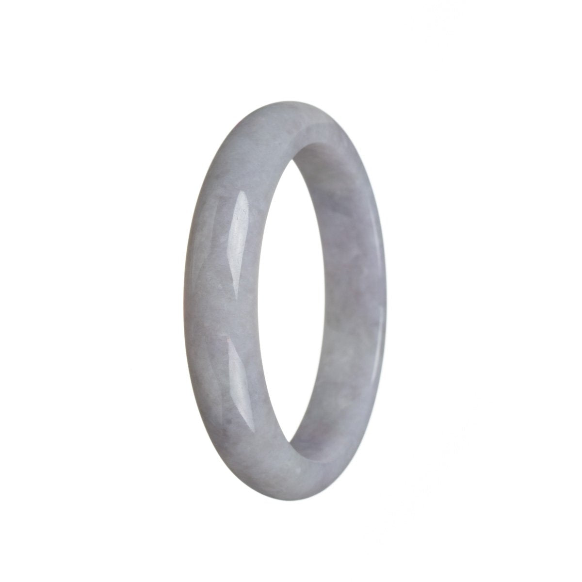 A lavender-colored traditional jade bracelet in a half-moon shape, certified as natural and authentic.