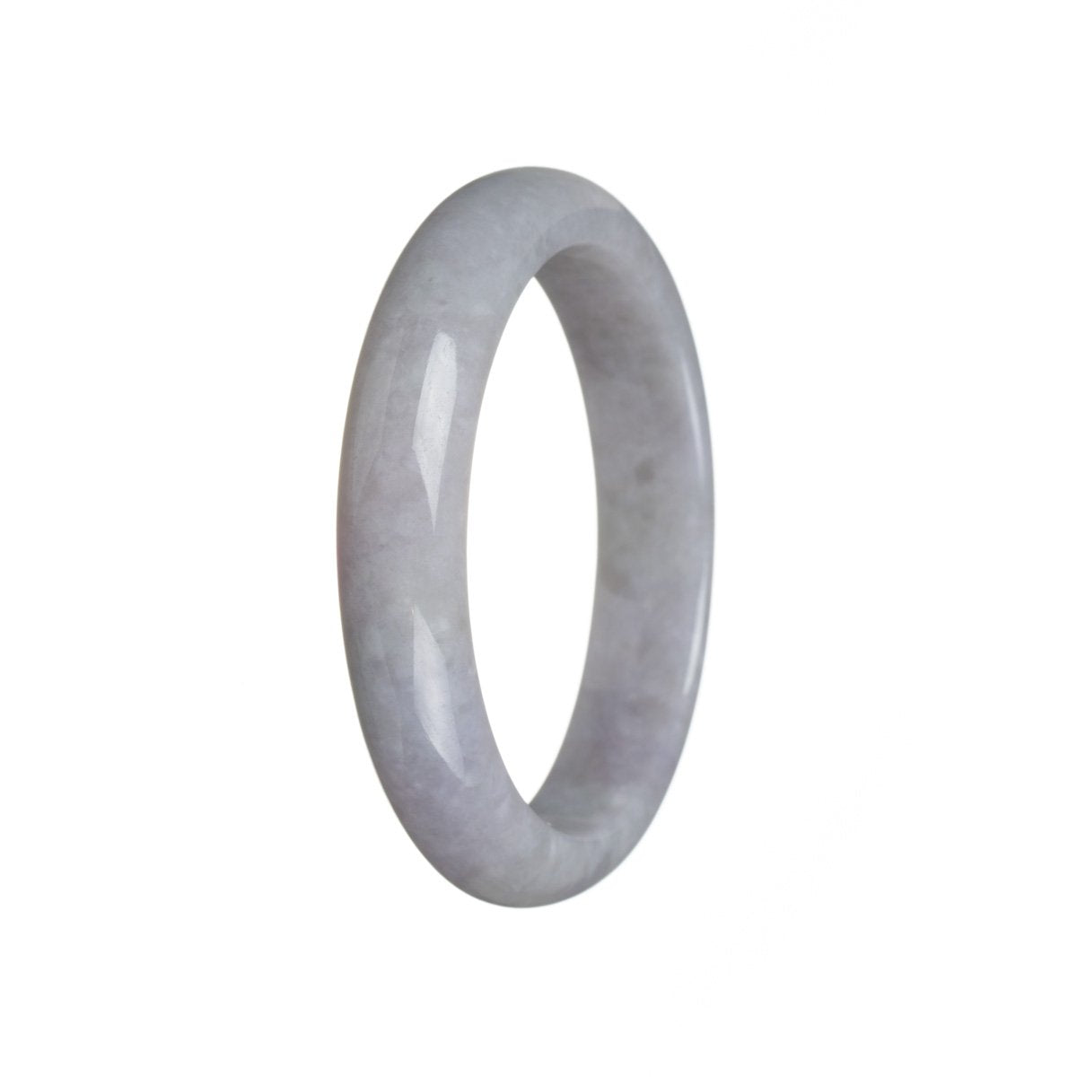 A lavender Burmese jade bangle with a 58mm half moon shape, offering a genuine Grade A quality. Perfect for adding a touch of elegance and natural beauty to your collection.