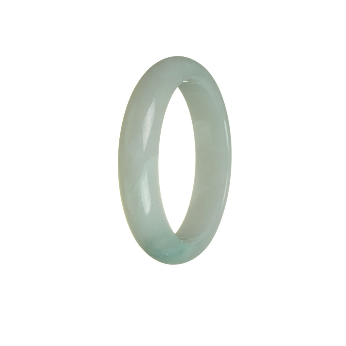 A light green jade bangle with a half moon design, measuring 53mm, made from genuine Grade A jade.