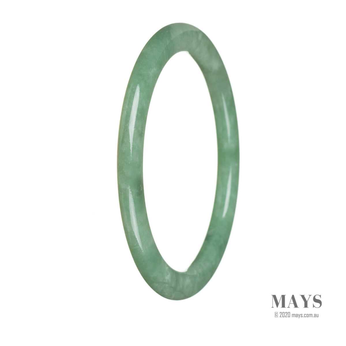A small, round, bright green jade bracelet, certified as Grade A quality.