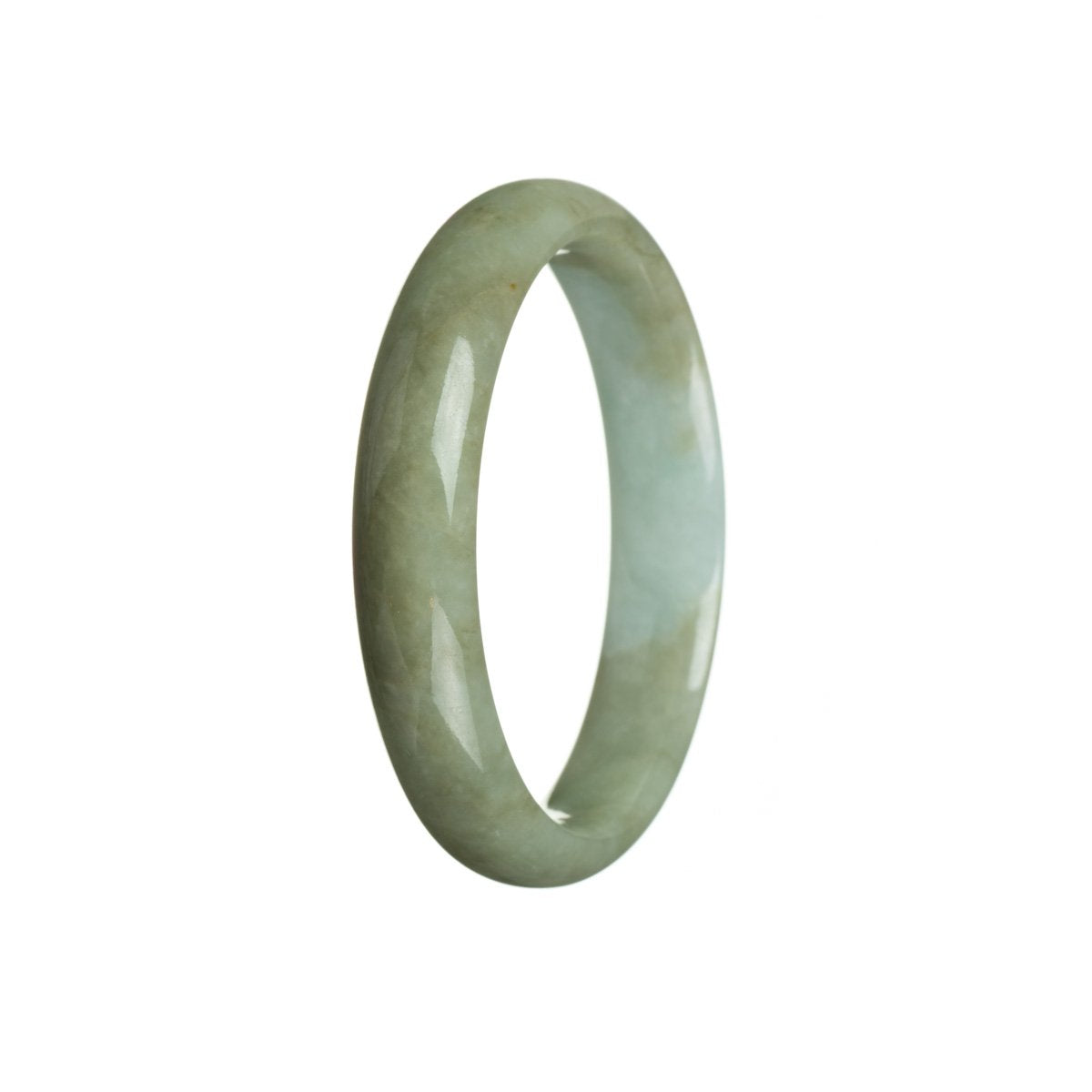 A half moon-shaped, 56mm green Burmese jade bracelet with certification, showcasing its high quality and authenticity.