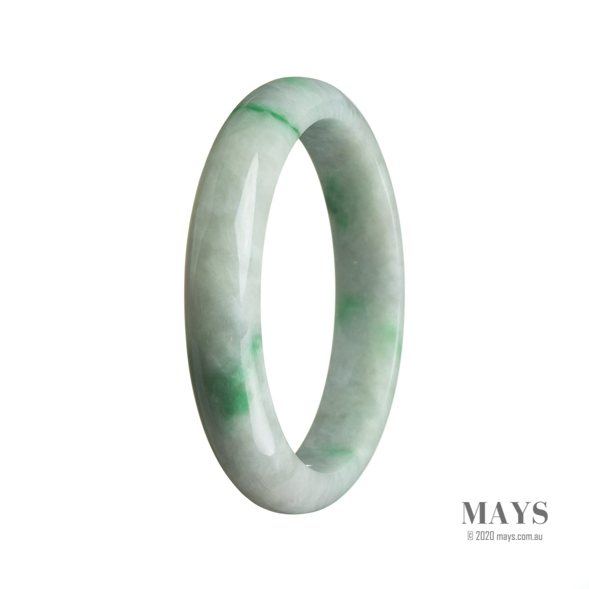 A beautiful green jade bangle with a half-moon shape, made from genuine Grade A jade. Perfect for adding a touch of elegance to any outfit.