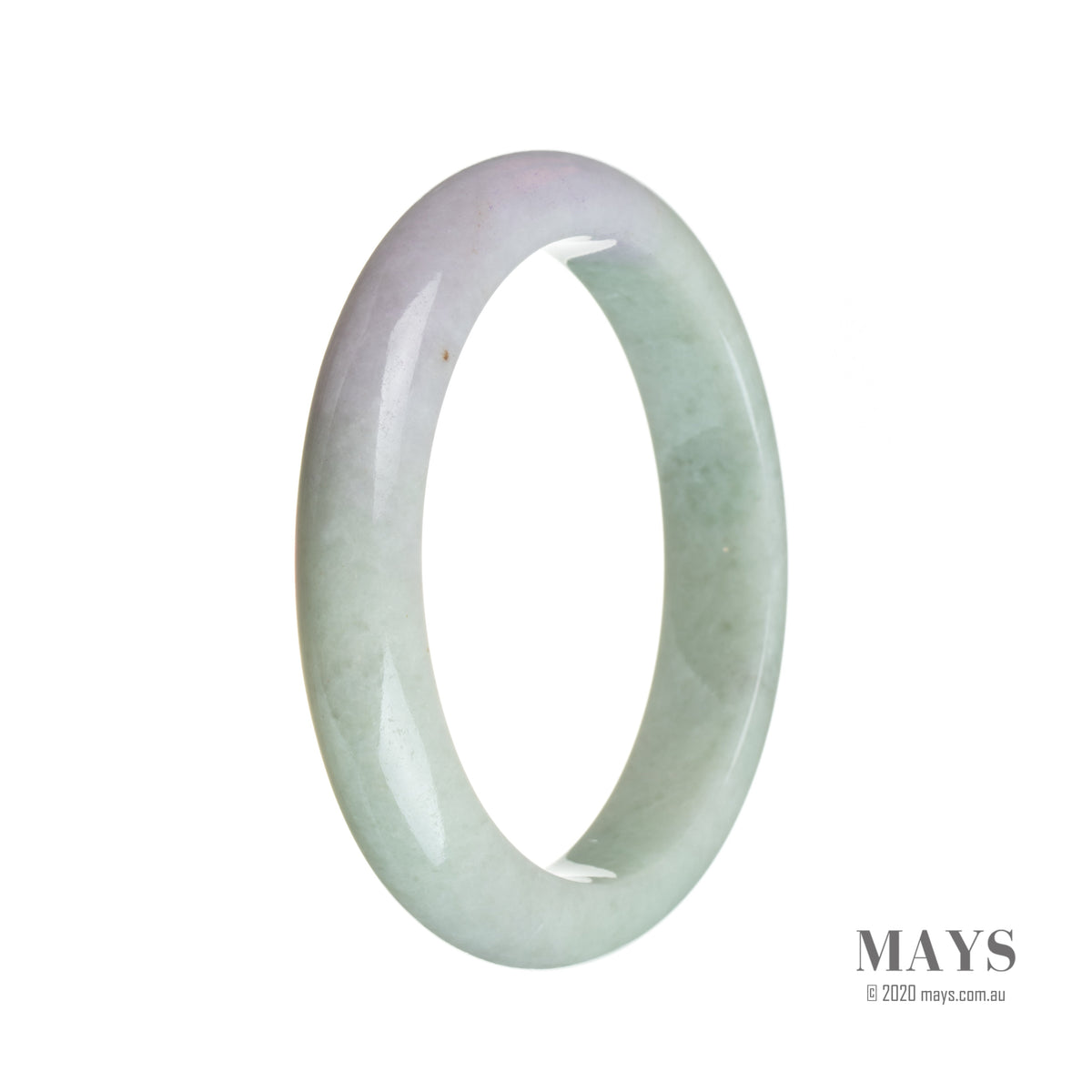 An elegant lavender and green jadeite bracelet, made of genuine Grade A stones. The bracelet features a semi-round design, with a diameter of 58mm. Perfect for adding a touch of natural beauty to any outfit.