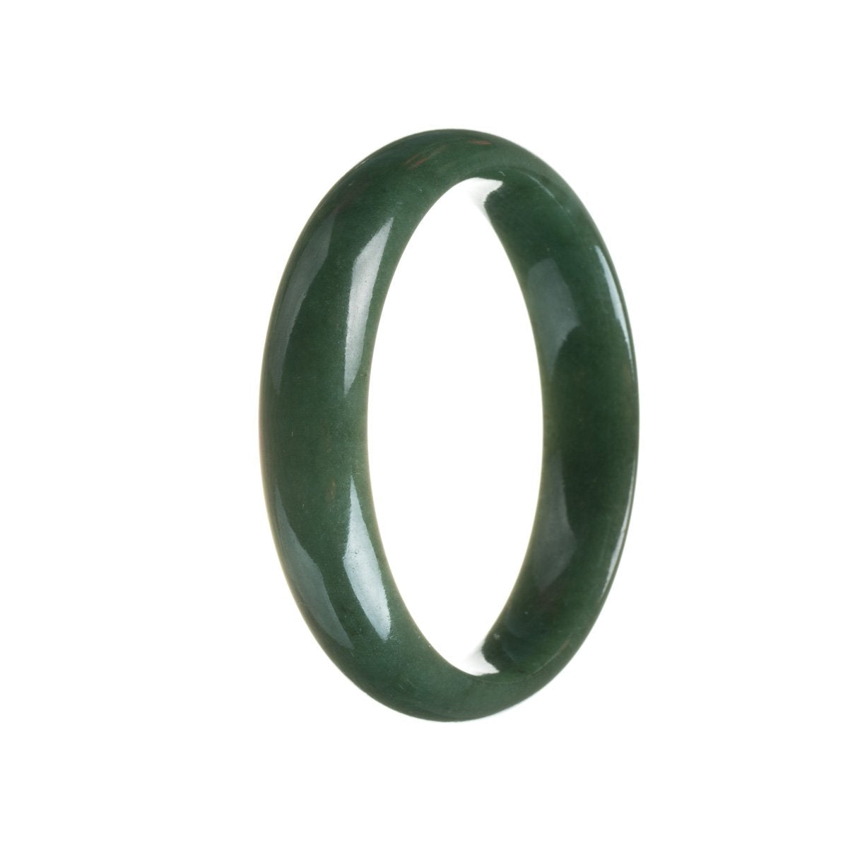 A half moon-shaped deep green jadeite bangle bracelet, exuding natural beauty and elegance.