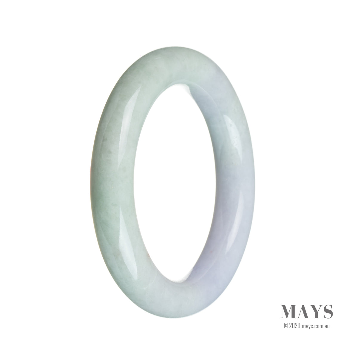 A close-up image of a round bangle bracelet made from green Jadeite Jade, adorned with genuine natural lavender flowers. The bracelet has a diameter of 54mm.