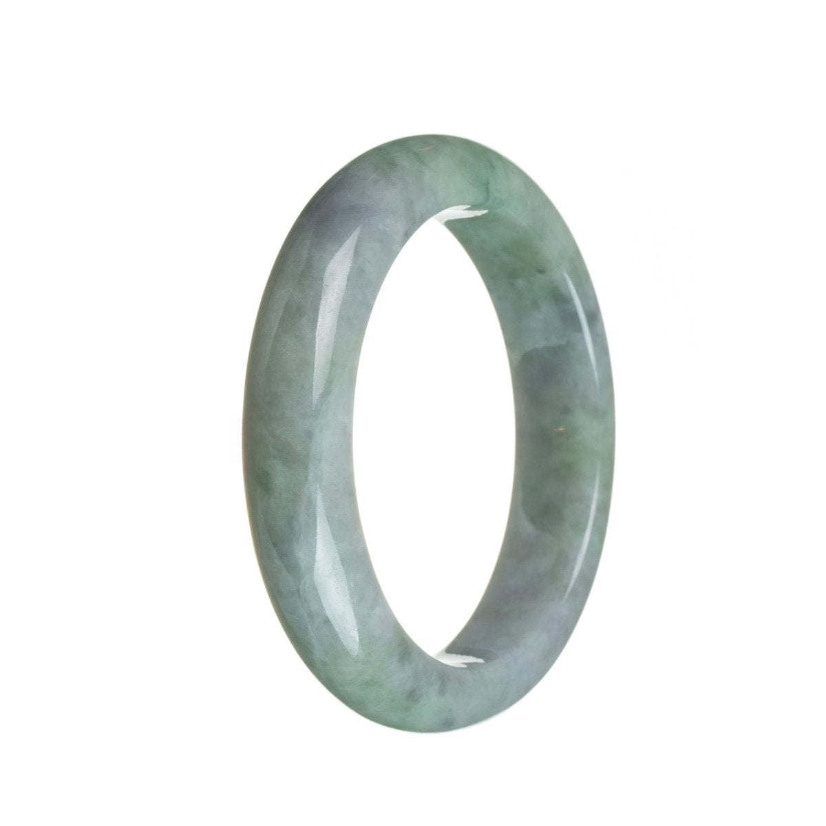 A lavender-colored jade bracelet with a semi-round shape and a traditional green design, measuring 55mm in size.