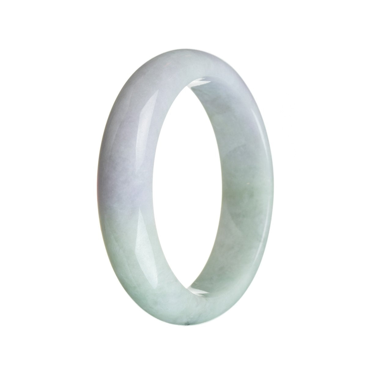 A half moon-shaped lavender and green jadeite bangle, offering an authentic and natural touch of elegance.