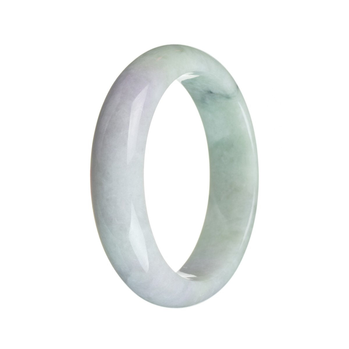 A half moon-shaped bracelet made of genuine Grade A light lavender and green Jadeite Jade, crafted by MAYS GEMS.