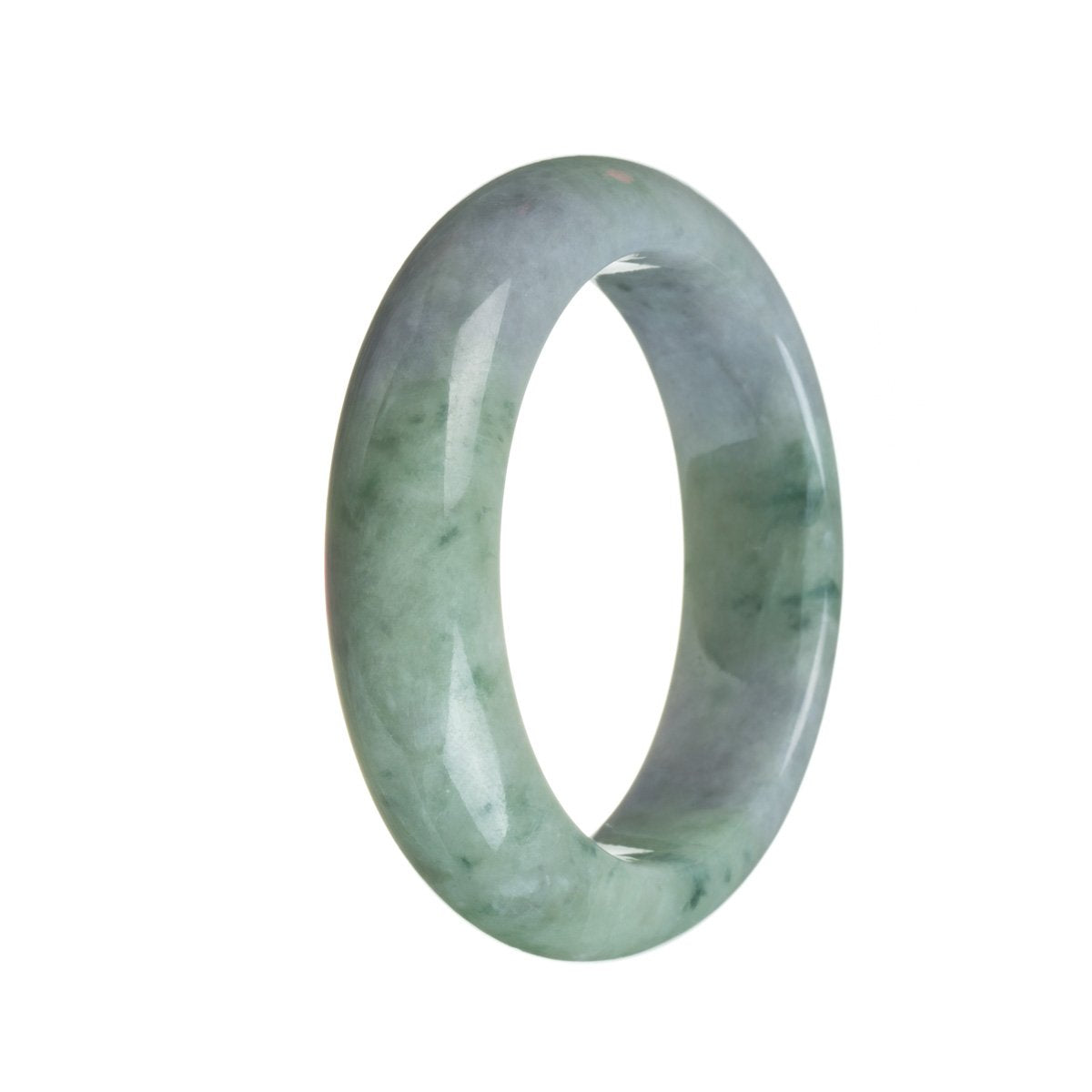 A half moon-shaped bangle made of real untreated lavender and green jade stones, from MAYS GEMS.