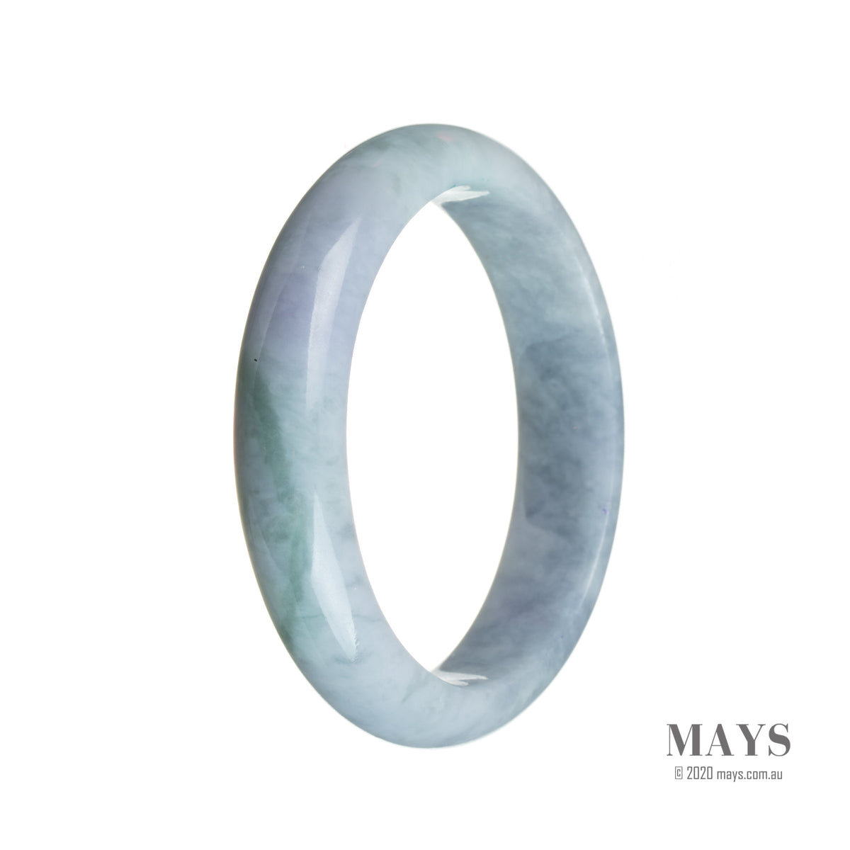 A stunning bluish lavender jade bangle bracelet with a half moon shape, measuring 58mm in size. Perfect for adding a touch of elegance to any outfit.