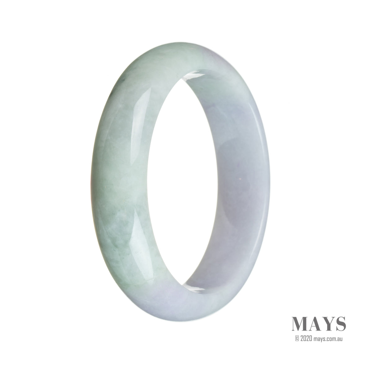 A lavender-colored bracelet made with genuine Type A Burmese Jade, featuring a semi-round shape and measuring 59mm in diameter.