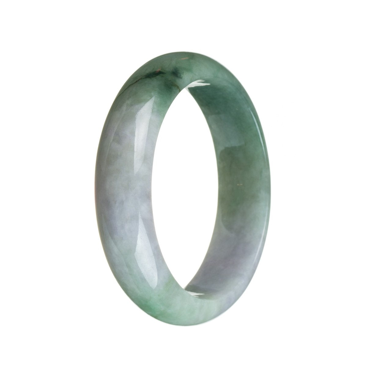 A half-moon shaped bangle bracelet made of genuine untreated lavender and green Burma jade.