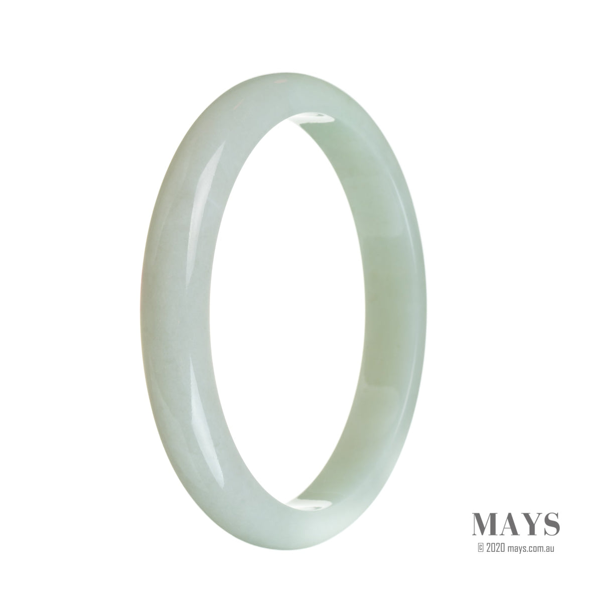 A pale green traditional jade bracelet with a semi-round shape, measuring 78mm in size.