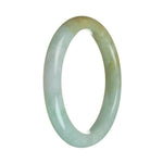 A beautiful jade bracelet with green and brown tones, featuring genuine Type A jadeite jade. The bracelet is semi-round in shape and measures 63mm in size. Made by MAYS.