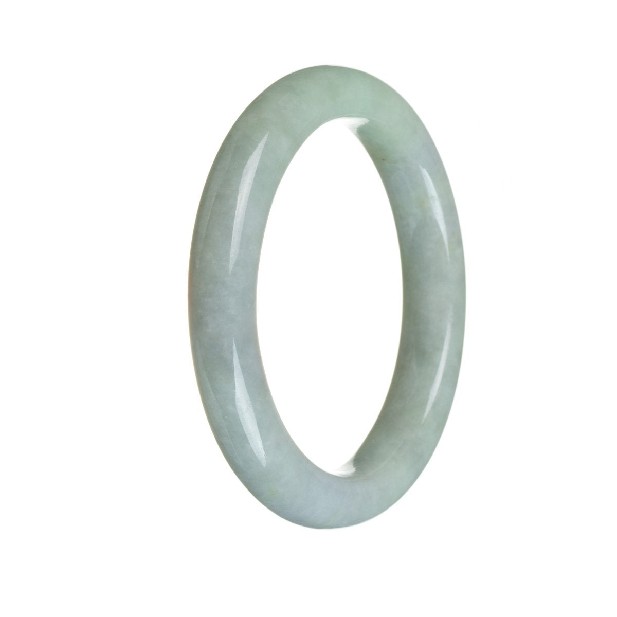 An elegant pale green and lavender jade bangle with a semi-round shape, measuring 57mm.