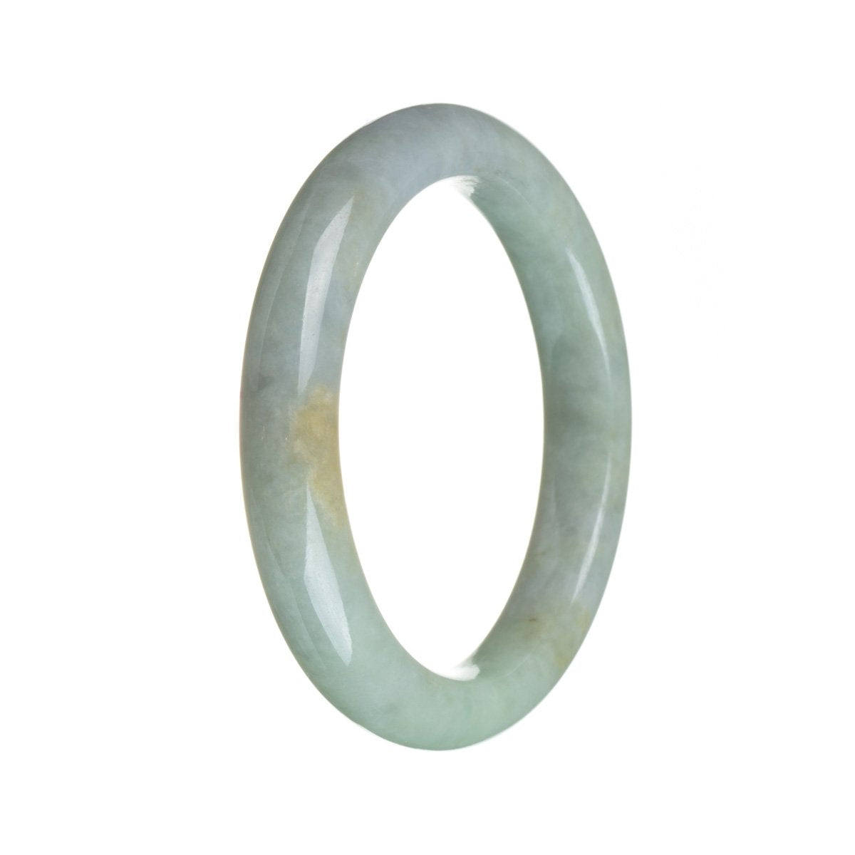 A genuine Grade A pale green and lavender Burma Jade bangle, measuring 57mm in a semi-round shape, offered by MAYS GEMS.