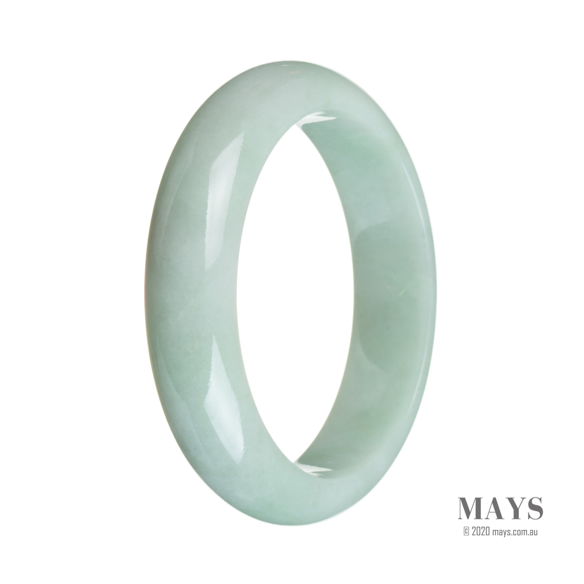 A light green Burmese Jade bangle bracelet with a semi-round shape, measuring 62mm.