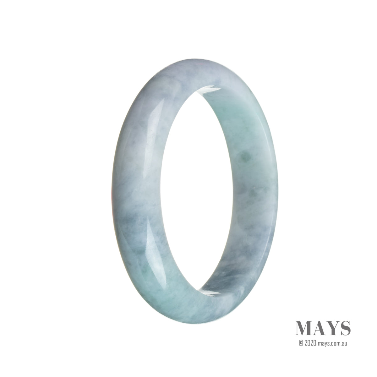 A lavender and grey jade bangle bracelet with a half moon design, made from authentic natural jadeite jade. Perfect for adding an elegant touch to any outfit.