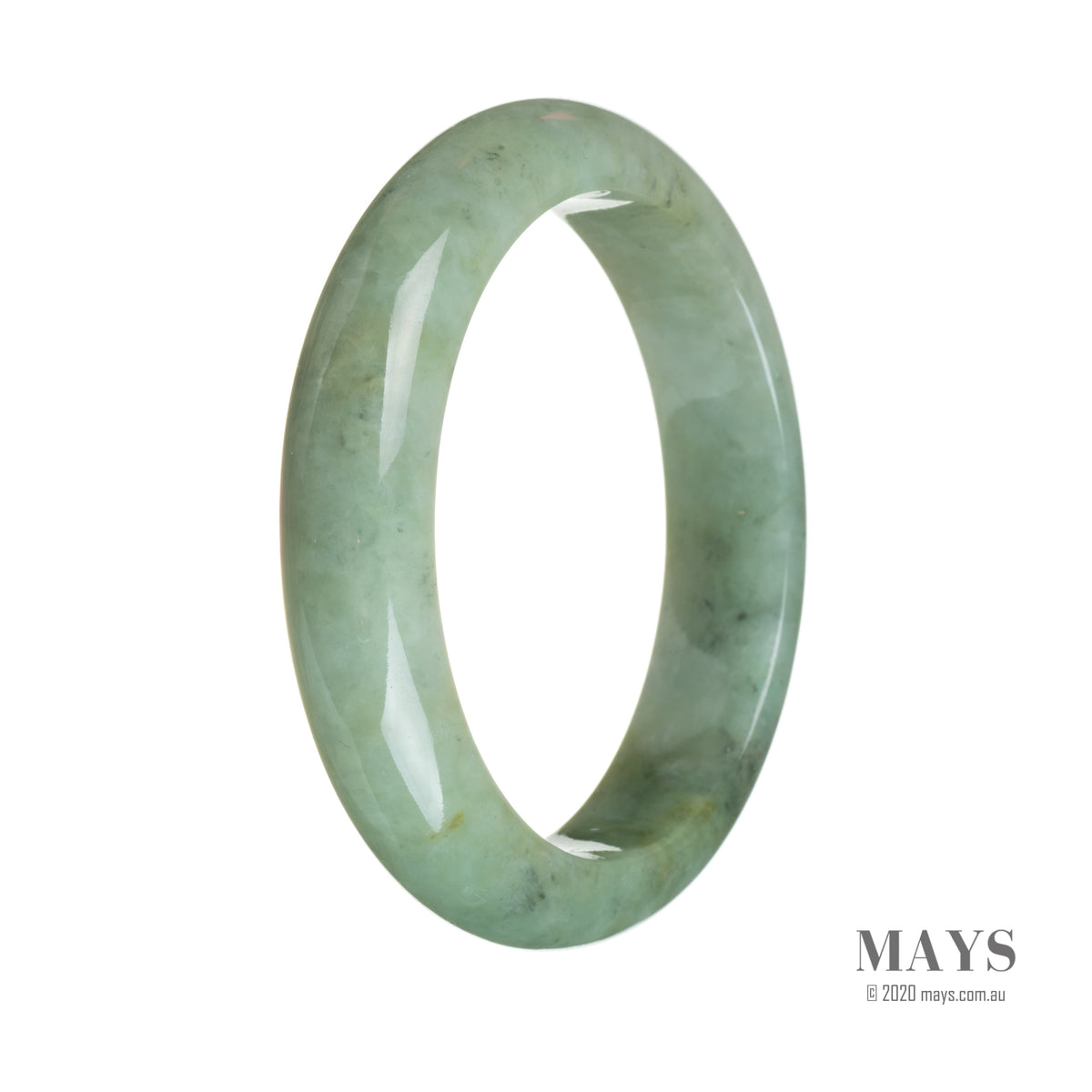 A light green traditional jade bracelet with a semi-round shape, measuring 60mm. Made from authentic Grade A jade.