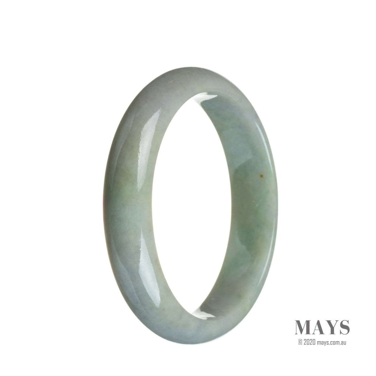 A half-moon shaped jade bangle bracelet with a genuine untreated green stone on a white background.