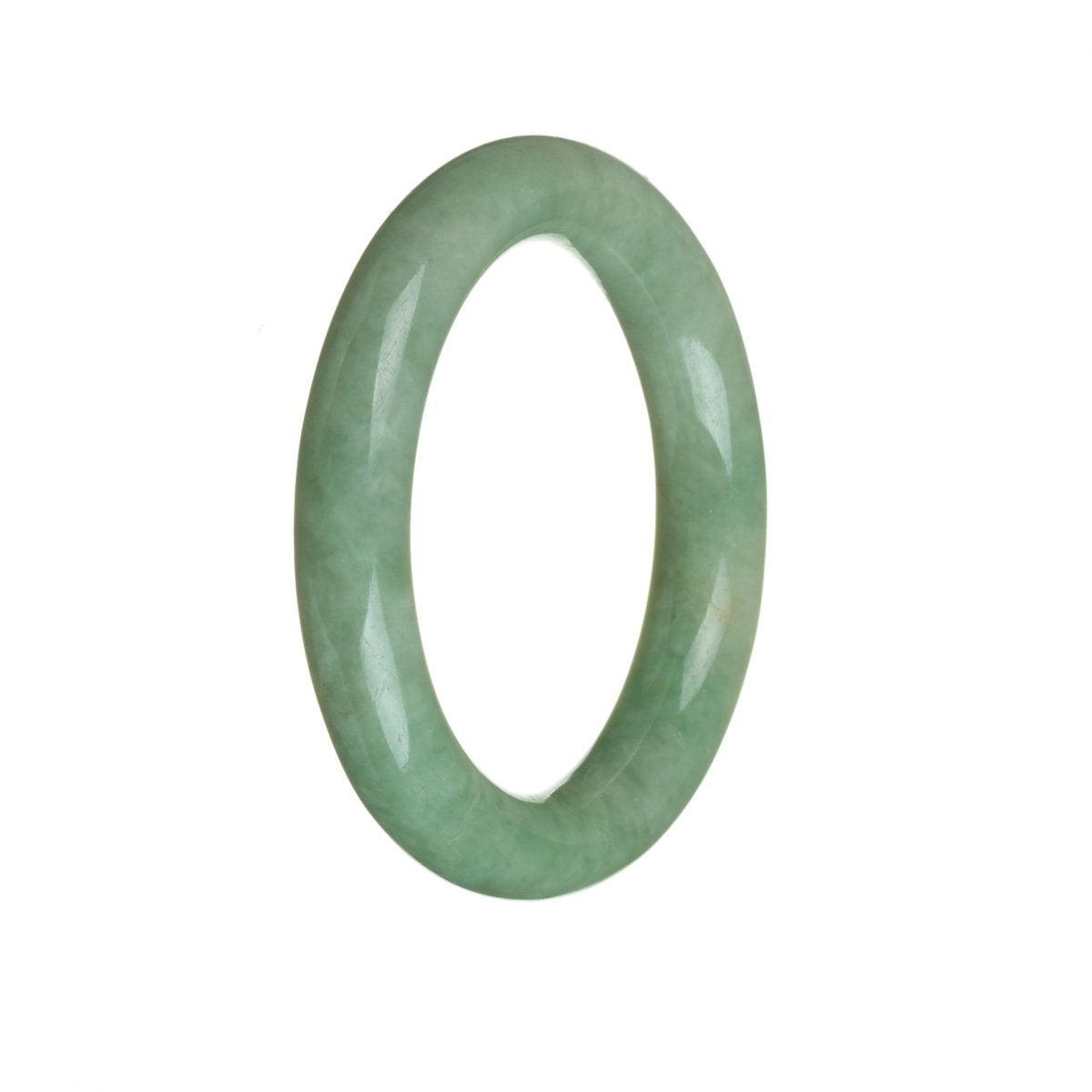 A round, genuine natural green jade bangle with emerald green coloring. Perfect for adding a touch of elegance to any outfit.
