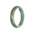 A half moon-shaped green jade bangle bracelet made of real natural jadeite, measuring 56mm in size. Designed by MAYS.