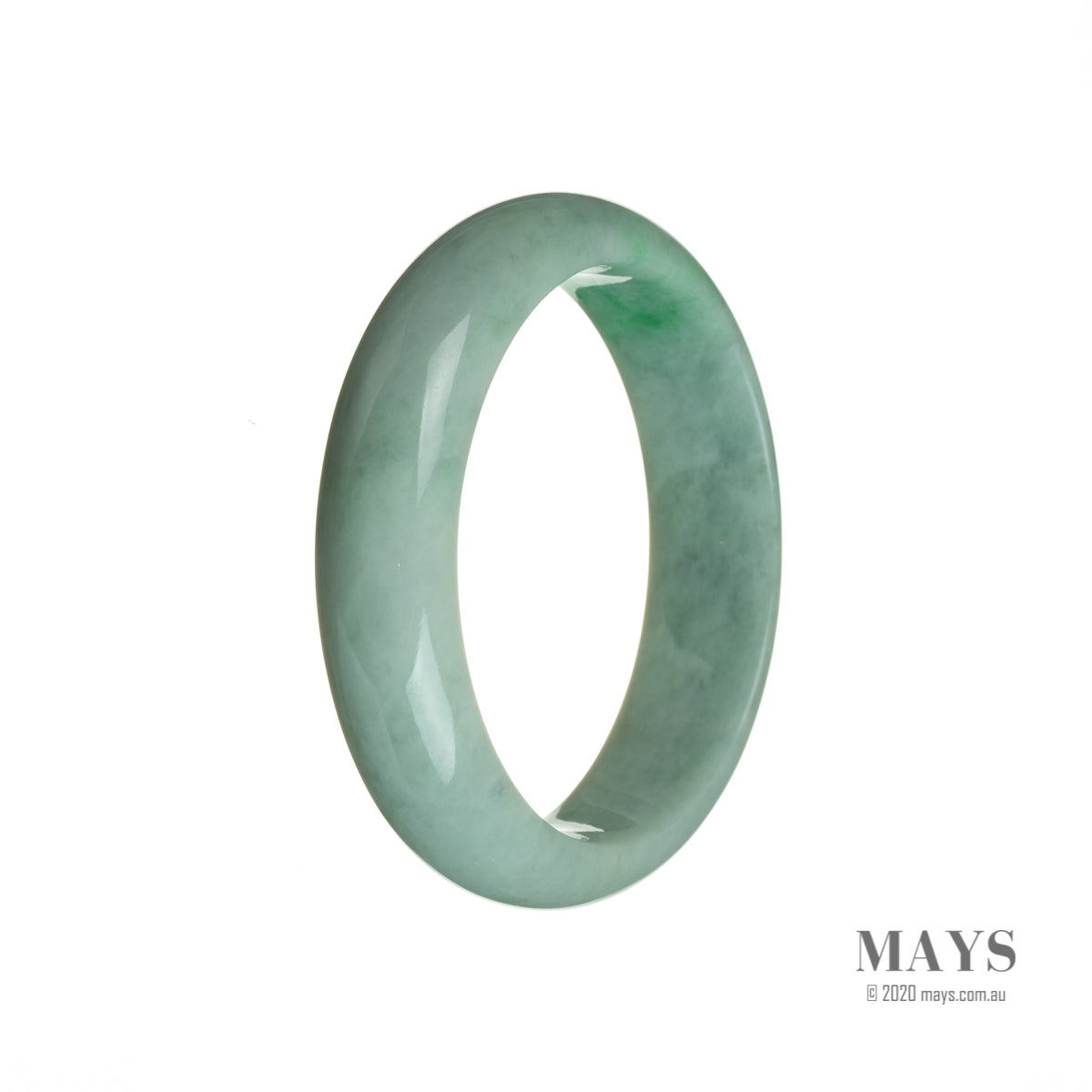 Genuine Grade A Emerald green on pale green Burmese Jade Bangle Bracelet - 55mm Semi Round