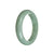 A close-up photo of a vibrant green jade bangle bracelet with a semi-round shape, measuring 55mm in diameter. The bracelet is made from genuine natural light green jade and is being sold by MAYS GEMS.