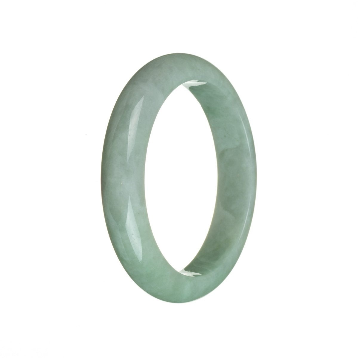 A light green Burmese Jade bangle with a semi-round shape, measuring 58mm.
