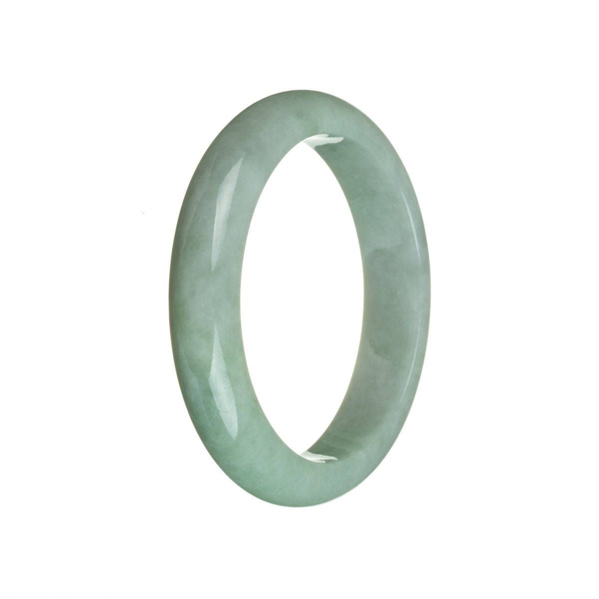 A light green jadeite bangle with a semi-round shape, measuring 58mm in size.